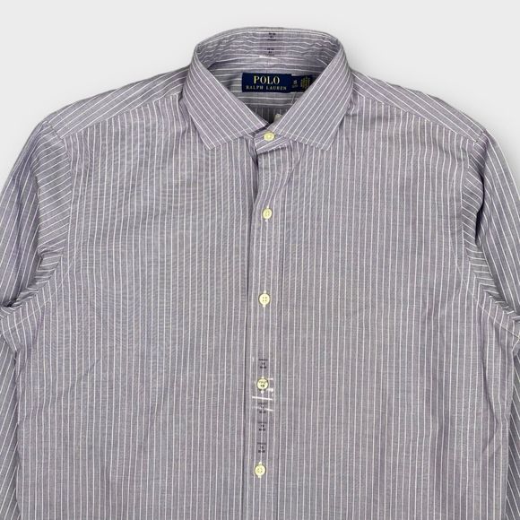 $168 Polo Ralph Lauren Men's 15 32/33 Striped Button Up Long Sleeve Shirt Purple - Picture 7 of 13